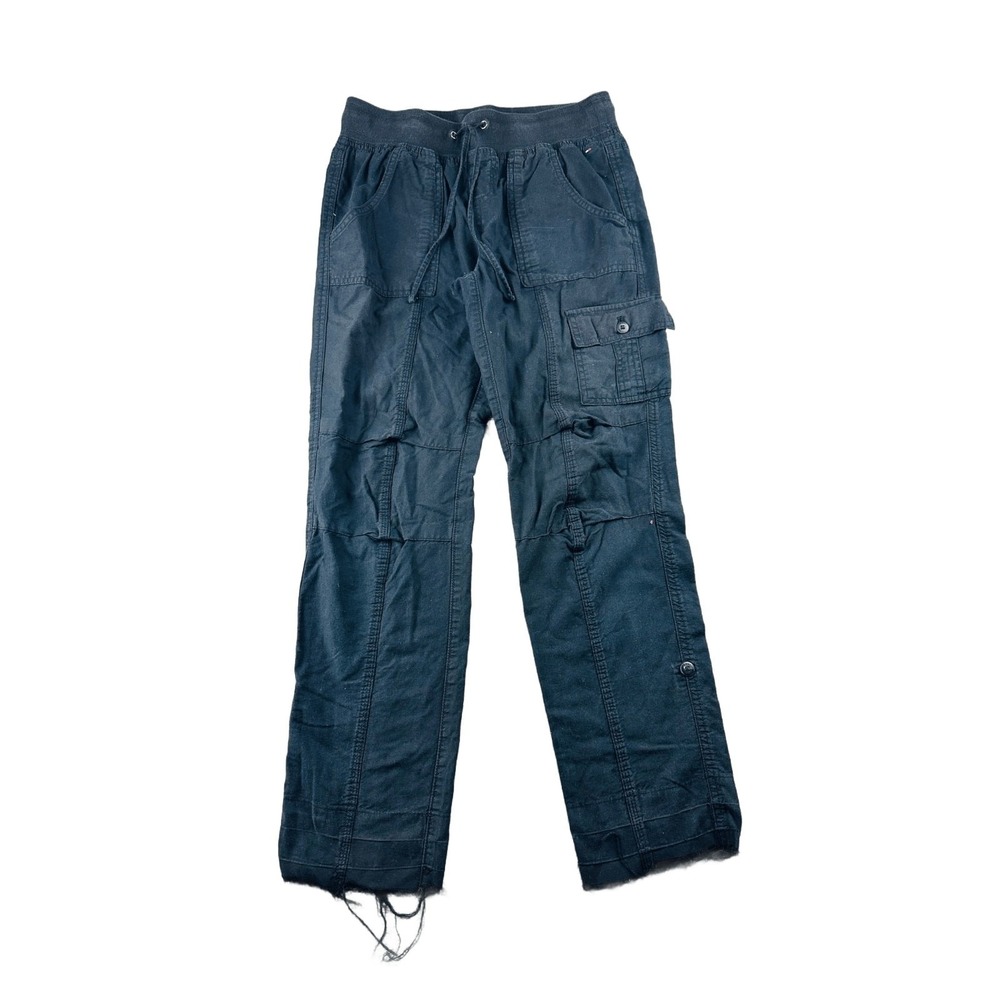 Tommy Hilfiger Cargo Pants Women XS Petite Black Relaxed Roll Tab Legs‎ Utility